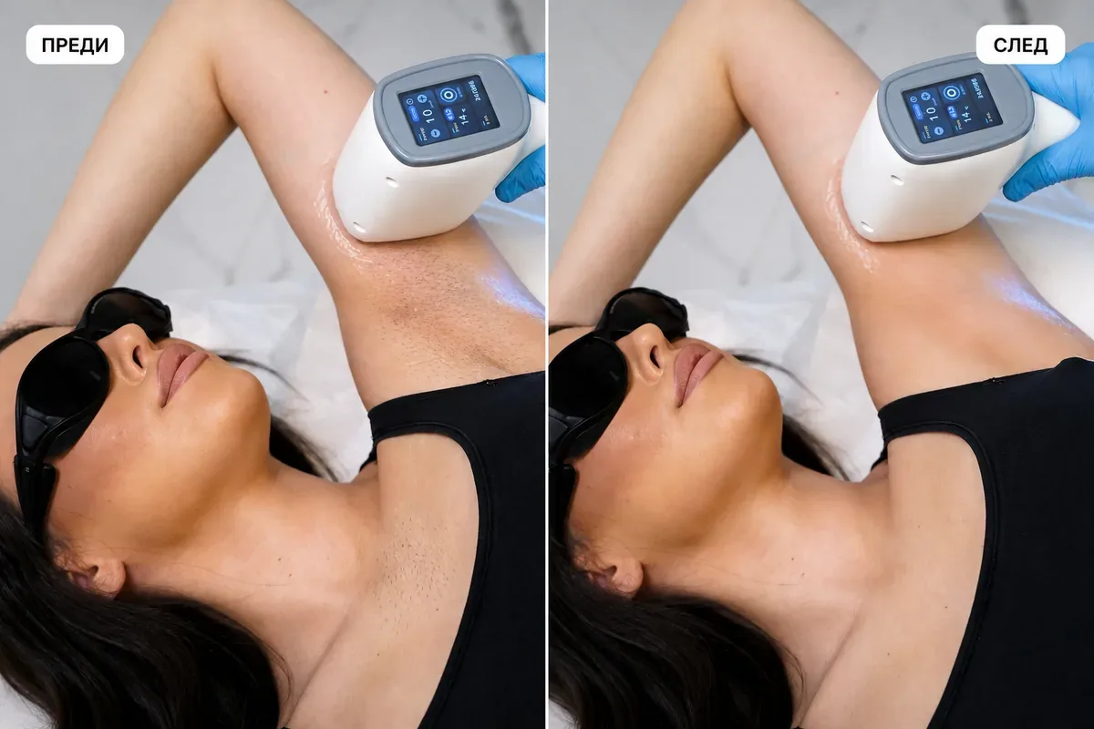 Преди и след лазерна епилация на подмишници - трайност на резултата в Abi Beauty